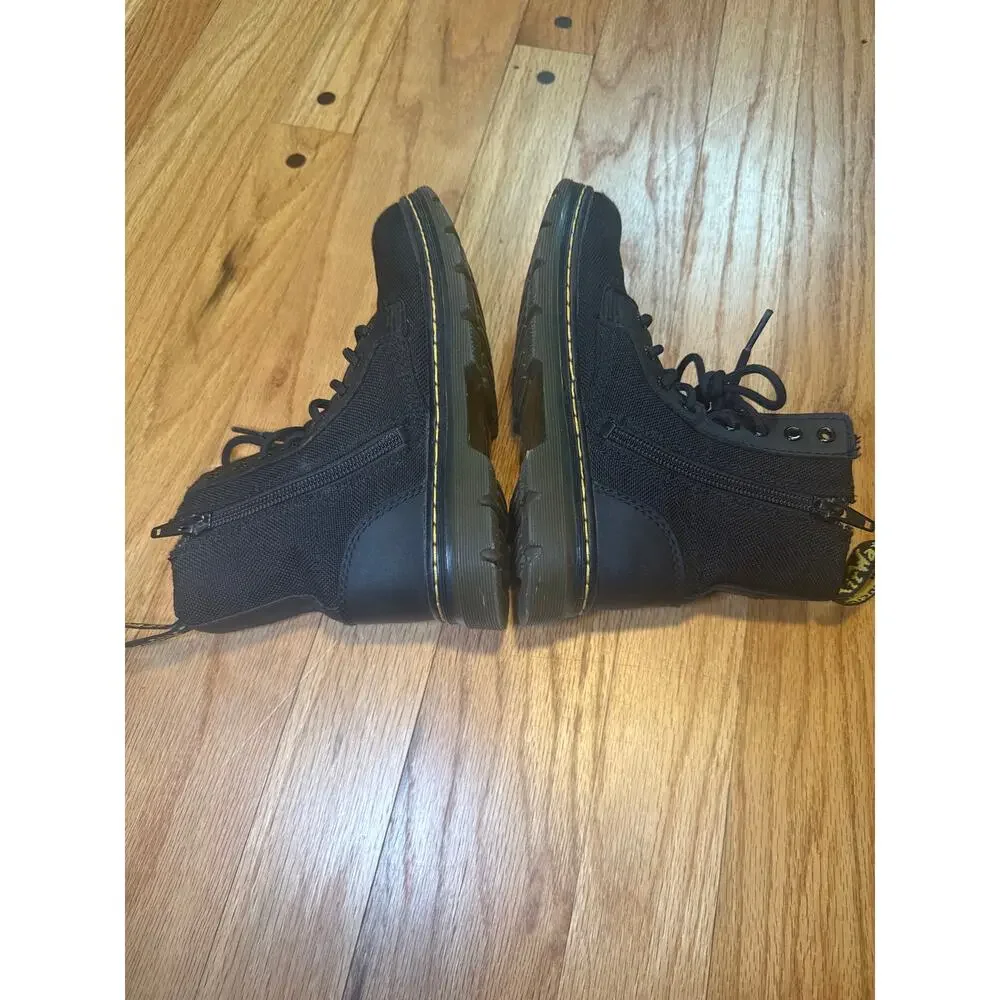 Dr Martens Combs Combat Boots Youth Sz 1 Black Canvas Side Zip Lace Up